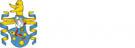 Logo von Medisan als Negativvariante